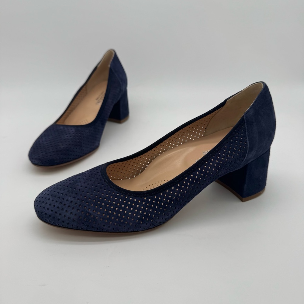 Cordani Nevins Navy Suede Leather Perforated Block Heel Size 40/9